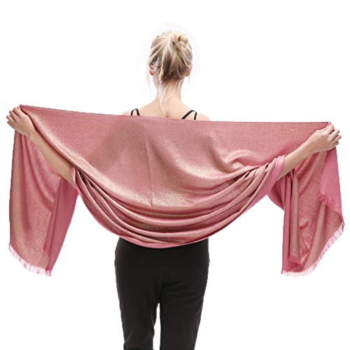 LMVERNA Women's Sparkling Metallic Soft Pashmina Shawls and Wraps Scarf in Solid Colors - color: Rose-gold