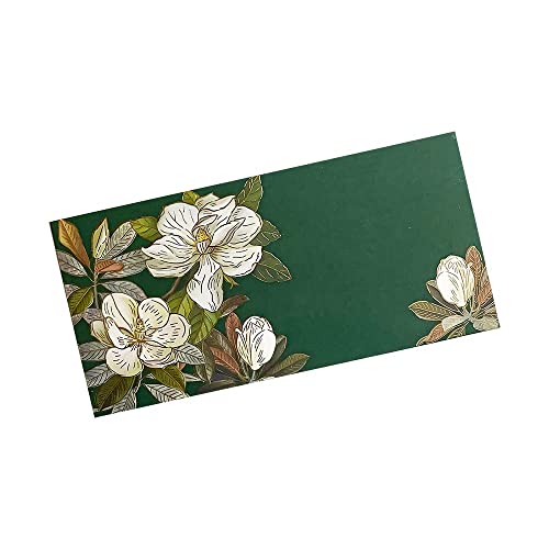 Paper Flower Printed Velvet Finish Shagun Envelopes for Gifting Sagan Wedding Cash Money, 19 X 9.5 cm, Pack of 10, Dark Green Color