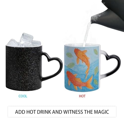 Color Changing Coffee Tea Orange Fish Mug 11 Oz Heat Changing Ceramic Cup Novelty Black Heat Sensitive Mug Funny Morphing Milk Cup Personalized Gift for Men Women