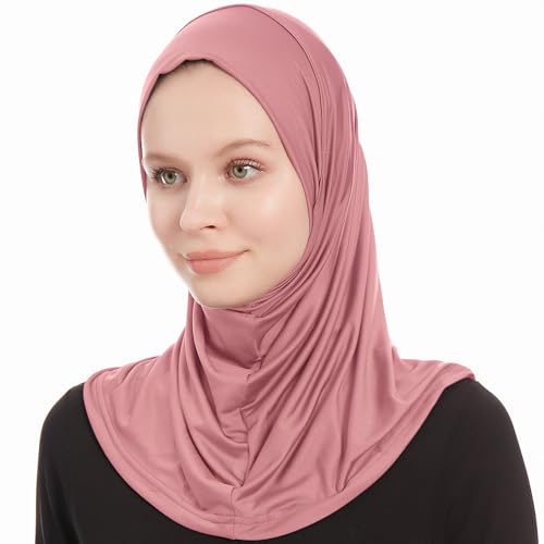 Plain Ready To Wear Amira Hijab for Women - Muslim Instant Amira Jersey Scarf – Soft Muslim One Piece Instant Hijab Headscarf - color: Soft Pink