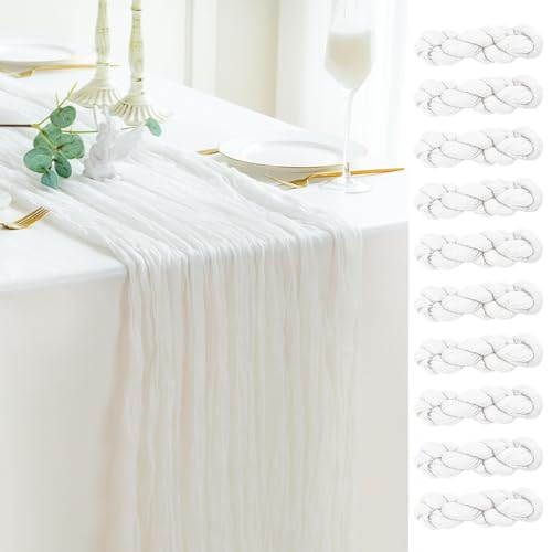 Sioloc Ivory White Cream Cheesecloth Table Runner 120'' x 35'',Spring Easter Decor Soft Gauze Boho Wedding Table Decor for 10ft Table Birthday Party,Baby Shower, Bridal Shower, Home & Event Decor - color: Ivory, size: 10pc