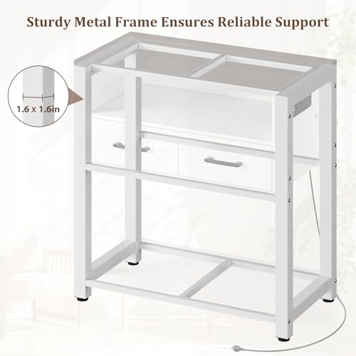 EOSVALO 20-29 Gallon Aquarium Stand with Stable Metal Frame & Power Outlet, Heavy-Duty Fish Tank Stand with Waterproof Mat, 550LBS Capacity Storage Cabinet, White+Brown
