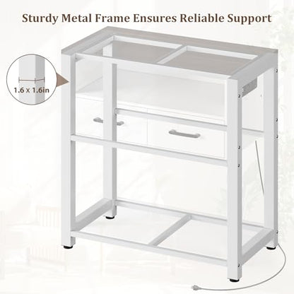EOSVALO 20-29 Gallon Aquarium Stand with Stable Metal Frame & Power Outlet, Heavy-Duty Fish Tank Stand with Waterproof Mat, 550LBS Capacity Storage Cabinet, White+Brown