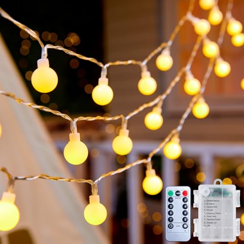 Minetom 2 Pack Globe String Lights Battery Operated, Totally 120 LED Fairy Lights with Remote, Waterproof for Indoor Outdoor Bedroom Classroom Dorm Camping Canopy Wedding Xmas Decor, Warm White - color: Warm White, size: 2 Pack