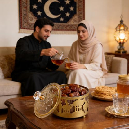 6PCS Ramadan Tray with Lid Eid Mubarak Dinner Plate Ramadan Serving Tray Muslim Islamic Dessert Trays Tableware Dessert Metal Platters Candy Storage Container Pastry Small Display Holder