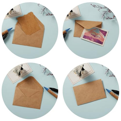 100 Pack Mini Envelopes with Blank Note Cards, Brown | 4 x 2.7 Inches, Self-Adhesive, Small Business Card Size - color: Brown