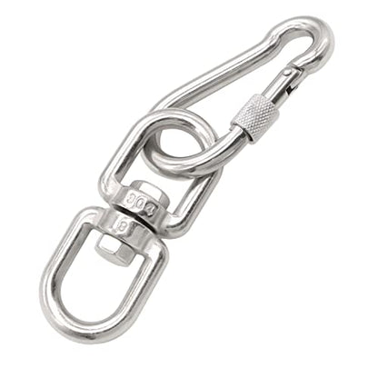 2Pcs M8 304-Stainless Steel Swivel Ring Double Ended Swivel Eye Hook, 2Pcs M8 Spring Hook, for Marine Mooring, Tree Swing, Hammock, Hanging Rotating Device