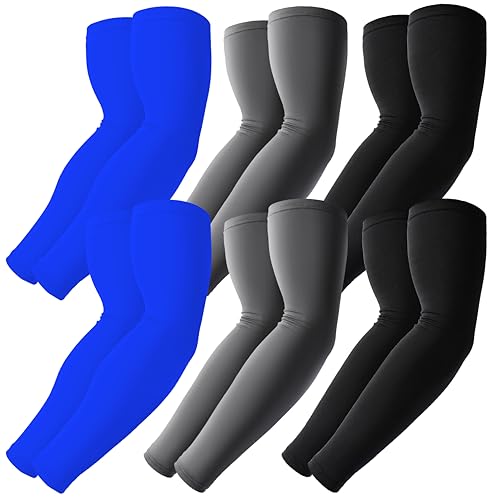 BHYTAKI Cooling Compression Arm Sleeves for Men Women,UPF50 UV Sun Protection Sleeves for Work Sport Tattoo Cover Up - color: 2 Black+2 Dark Gray+2 Treasure Blue