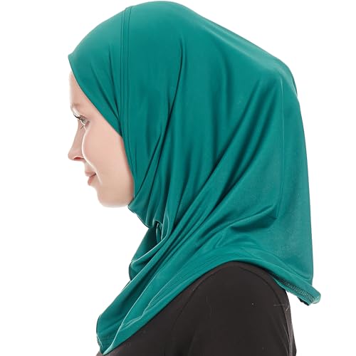 Plain Ready To Wear Amira Hijab for Women - Muslim Instant Amira Jersey Scarf – Soft Muslim One Piece Instant Hijab Headscarf - color: Dark Green