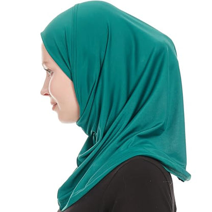 Plain Ready To Wear Amira Hijab for Women - Muslim Instant Amira Jersey Scarf – Soft Muslim One Piece Instant Hijab Headscarf - color: Dark Green