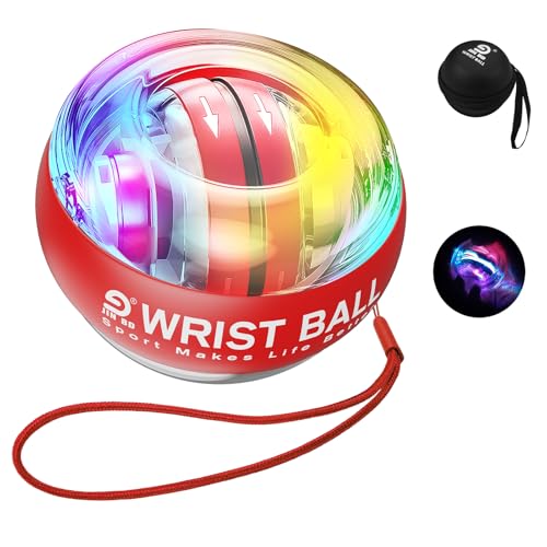 JIN BD Auto-Start Gyro Ball Wrist Trainer, Gyroscopic Forearm Exerciser for Strengthening Arms, Fingers and Muscles - color: Light Red Transparent with Colorful Lights