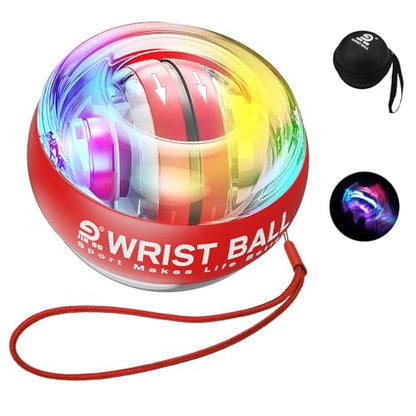 JIN BD Auto-Start Gyro Ball Wrist Trainer, Gyroscopic Forearm Exerciser for Strengthening Arms, Fingers and Muscles - color: Light Red Transparent with Colorful Lights