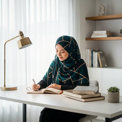 Hijab Modest and Elegant | Beautifully Designed Printed Chiffon Patterns | Muslim Women Head Scarf and Veil - color: Green