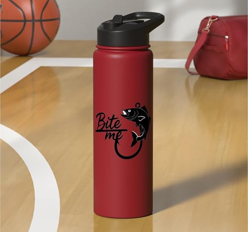Bite Me Fishing Hook Funny Angler Fish Graphic Stainless Steel Insulated Water Bottle - color: Red