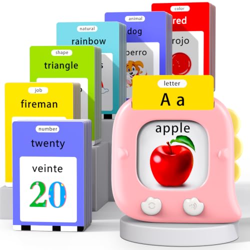 Kidzdo Talking Flash Cards for 3 4 5 6 Year Old Girls, 520 Words Spanish English Bilingual Language Therapy Toys, Pink - color: Pink, size: 520 Words Bilingual(abc, numbers 0-20)