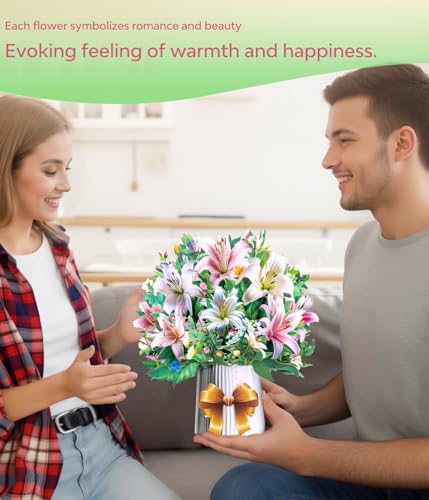 3D Pop Up Flower Bouquet Cards with 3 Envelopes & Blank Notecards, Featuring Multicolor Roses & Butterflies, White Daisies & Lavender, Pink & White Lilies for Birthday, Mother's Day, Get Well, Anniversary,All Occasions - style: ‎Roses Lilies Daisies