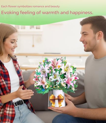3D Pop Up Flower Bouquet Cards with 3 Envelopes & Blank Notecards, Featuring Multicolor Roses & Butterflies, White Daisies & Lavender, Pink & White Lilies for Birthday, Mother's Day, Get Well, Anniversary,All Occasions - style: ‎Roses Lilies Daisies