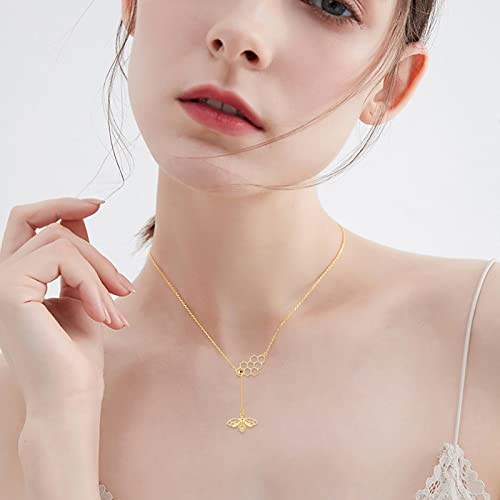 KECHO Gold Bee Necklace Gifts for Mom Women 14k Yellow Gold Honeycomb Honey Bee Pendant Necklaces Love Heart Jewelry Gifts for Women Her Wife - style: bee03