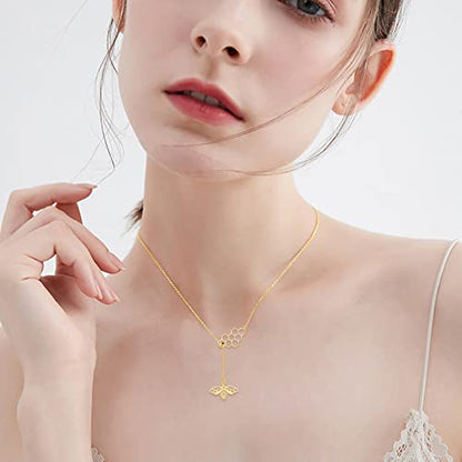 KECHO Gold Bee Necklace Gifts for Mom Women 14k Yellow Gold Honeycomb Honey Bee Pendant Necklaces Love Heart Jewelry Gifts for Women Her Wife - style: bee03