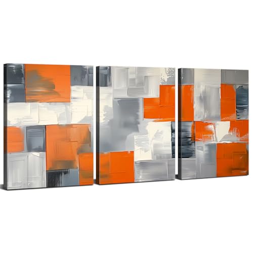 Abstract Wall Art Orange Wall Decor Modern Burnt Orange Gray Canvas Prints Graffiti Geometric Texture Paintings Modern Gray and White Artwork for Living Room Bedroom Office Home Decoration 12x16" 3Pcs - color: Abstract Orange, size: 16"L x 12"W