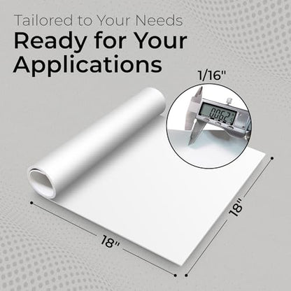 Exactly Rubber - White Silicone Sheet, 60A Durometer Silicone Mat, Food-Grade Rubber Mat with -80 to 450°F Temperature Resistance, 400% Elongation, Silicone Placemat Made in The USA, 1/16 x 18” x 18” - size: 1/16 x 18 x 18