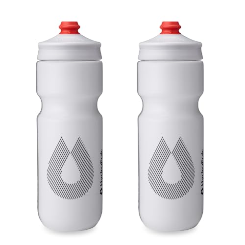 HydraPak Breakaway Surge Lightweight Bike Water Bottle 2-Pack (20oz, 25oz, 30oz) - High Flow, Cycling & Sports Squeeze Bottle - color: White, size: 25oz/740ml