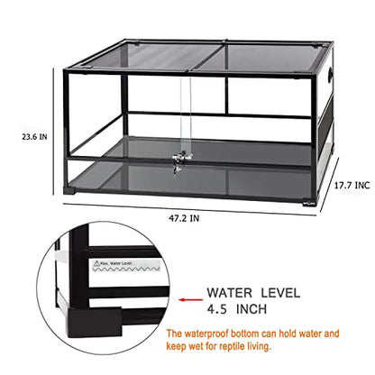 REPTI ZOO 85 Gallon Large Reptile Tank, Wide & Tall Tempered Glass Large Reptile Terrarium 47.2" x 17.7"x 23.6" for Tortoise Snake, Top Screen Ventilation & Anti Escape Lid - size: 47.2" x 17.7"x 23.6"(85 Gallon)