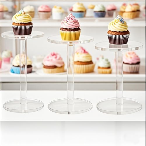 3 Pack 4 " Dia Acrylic Display Riser Jewelry Watches Round Pedestal Flower- Stand Small Figure Holder for Kitchen, Dining Room, Living Room Furniture