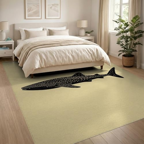 8'x10' Washable Graphic Fish Large Rug, Beige Non-Shedding Pet Friendly Carpet for King Size Bedroom, Master Suite, Under Bed, Foldable Easy Care Mat | Ref:2067250 - color: Beige/Pattern 1, size: 8' x 10' (Rectangular)