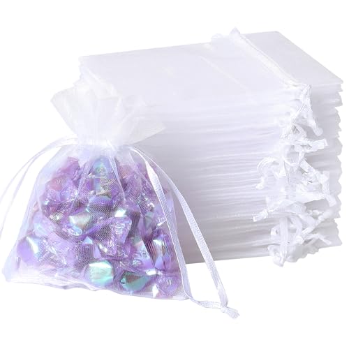 WenTao 100Pcs White Organza Bags, 2x3Inch Sheer Wedding Party Favor Bags with Drawstring, Jewelry Gift Bags Christmas Candy Pouches - color: White