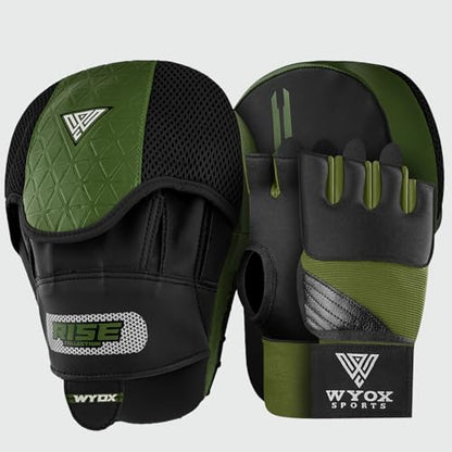 WYOX Gel Boxing Hand Wraps & Curved Focus Mitts Bundle for Men & Women Adults – 80cm Wrist Straps, Padded Knuckle Support, Neoprene Inner Glove Gel Padding, MMA Muay Thai Kickboxing Training Pads