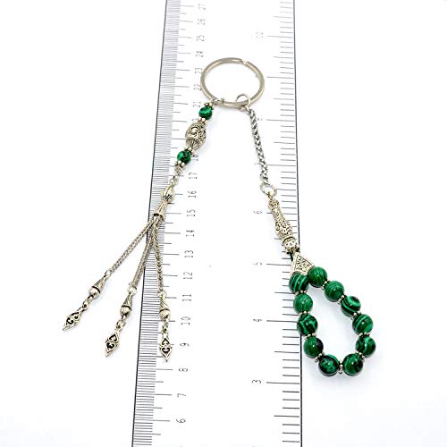 Keychain & Rosary Collection -Car Key Chain-Handbags Holder - color: (8 Mm - Synthetic Green Malachite Stone)