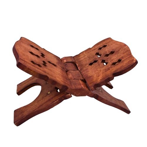 Goofy Turtle Stand Handcrafted Sheesham Wooden Book Stand Handmade Folding Rehal for Gita, Quran, Bible, and Religious Scriptures, 30 x 16 x 15 cm, Brown