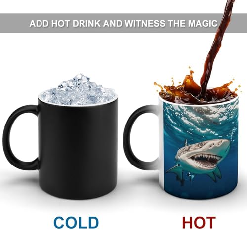 Cool Ocean Fish Coffee Mug Heat Sensitive Discoloration Ceramic Cup Personalized Color Changing Coffee Cups Unique Cup Gift for Family Friends Birthday Aniversary