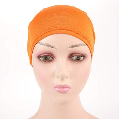 Women Flower Elastic Turban Beanie Head Scarf wrap Chemo Cap hat for Cancer Patient - color: Orange