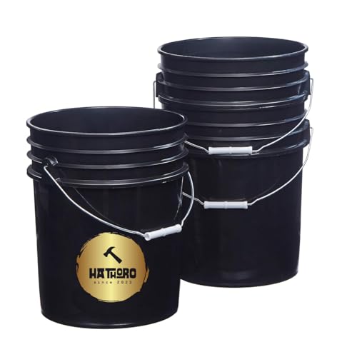 5 Gallon Food Grade Plastic Bucket, Open Head Pail with Handle, 12-3/8 in Diameter x 14-3/4 in Height (Black, 2 Pack) - color: Black, size: 2 Pack