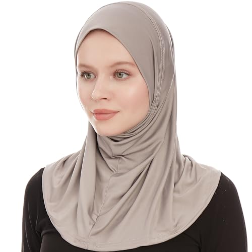 Plain Ready To Wear Amira Hijab for Women - Muslim Instant Amira Jersey Scarf – Soft Muslim One Piece Instant Hijab Headscarf - color: Grey