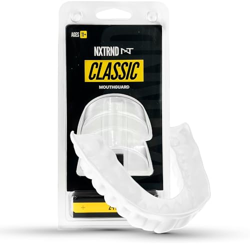 2 Pack Nxtrnd Classic Mouthguard, Custom Fit Sports Mouthpiece for Football, Boxing, MMA, Basketball, Hockey, Lacrosse, Youth & Adult (White) - color: White