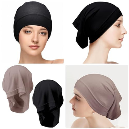Loopeer 2 Pcs Hijab Undercaps No Slip for Women Islamic Muslim Hijab Cap Scarf for Turban Tube Neck Cover - color: Black, Khaki