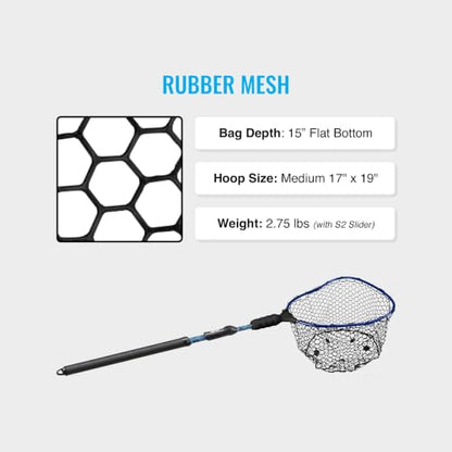 EGO S2 Kryptek Slider Fishing Net, Adjustable, Interchangeable Heads - size: Kryptek 29" to 60" Handle, 17" x 19" Hoop, style: Lightweight Non-tangle Rubber Mesh