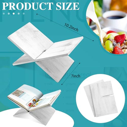 Geetery Book Stand Bamboo Book Holder for Display Reading Textbook Holder Open Display Stand for Open and Closed, Cookbook, Magazines, Textbooks, Recipe(White) - color: White