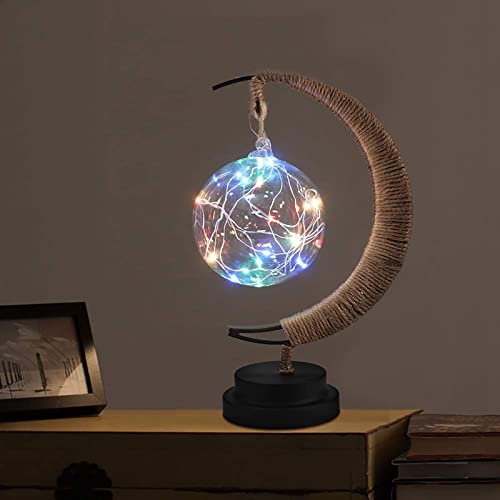 LED Decorative Enchanted Lunar Lamp with USB Power,Table Lamp Lunar Crescent Ramadan Lamps Bedside Night Lights Gifts Suitable for Christmas Birthday 5.5 * 5.1 * 11inch（Round Ball Color） - style: Round Ball Color 1