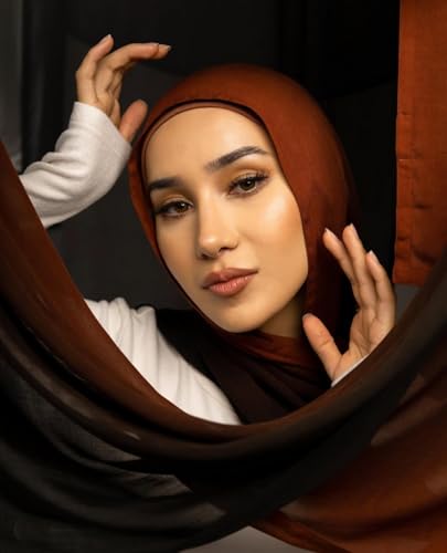 Txmout Ombre Modal Hijab Scarf for Women Muslim, Soft Lightweight Headscarf - color: Black - Copper Orange