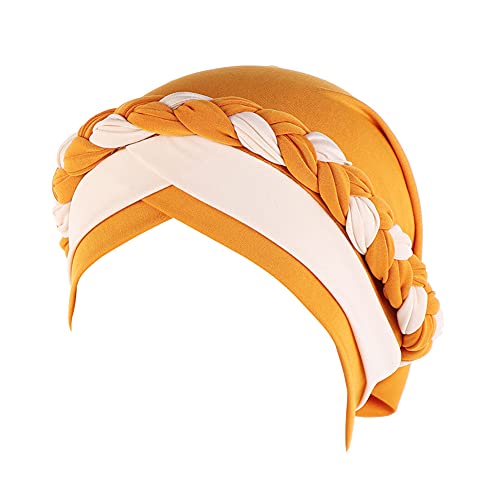 Fxhixiy Silky Braid Turban Cap for Women Cancer Chemo Beanie Hijab Headwear - color: Yellow Beige