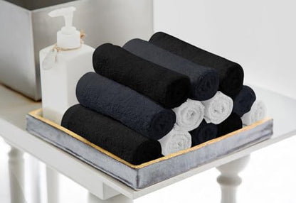 Avalon Towels Salon Towel - Black, Grey and White Hand Towels Bulk Pack of 24 - 100% Cotton Absorbent Spa, Facial & Gym Towel for Working Out - 16x27 Inches (Not Bleach Proof) - color: Black, Grey, White