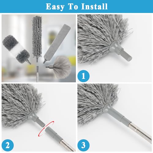 Microfiber Duster Kit 25pcs with 30 to 100 Inches Extension Pole and Baseboard Cleaner Tool, Washable and Bendable Feather Duster for Cleaning Ceiling Fans, High Ceilings, Cobwebs, Blinds,Grey - size: 25pcs