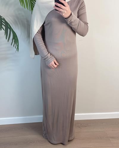 Modal Cotton Abaya Women Long Sleeve Prayer Dress Soft Stretch Islamic Clothes Elegant Robe For Eid, Ramadan, Umrah, Hajj - color: Taro, size: X-Large-XX-Large
