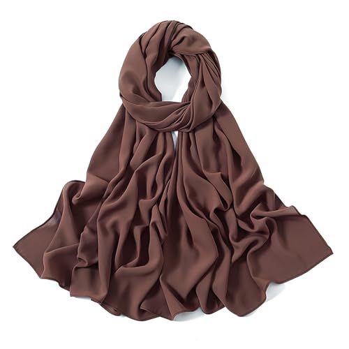 Heavy Not Easily See Through Long Chiffon Hijab Scarf for Women, Amazing Smooth Muslim Head Scarves - color: Chocolate