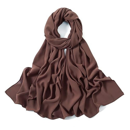 Heavy Not Easily See Through Long Chiffon Hijab Scarf for Women, Amazing Smooth Muslim Head Scarves - color: Chocolate