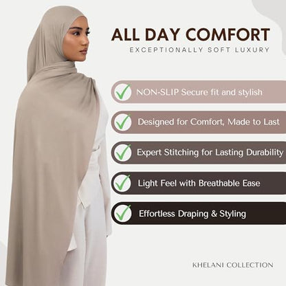 KHELANI Premium Modal Jersey Hijab, Luxury Lightweight Non Slip Stretchy Jersey Head Scarf for Muslim Women, Soft Shawls Wrap - color: Earthy Taupe